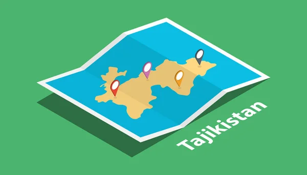 Изучить Карты Таджикистана Изометрическим Стилем Меткой Местоположения Маркера Верхней Векторной — стоковый вектор