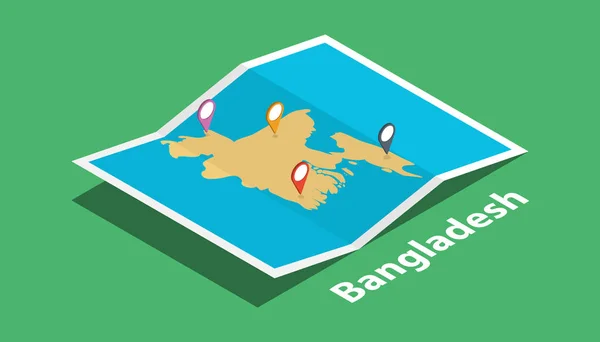 Explorar Mapas Bangladesh Com Estilo Isométrico Marca Localização Marcador Pinos — Vetor de Stock