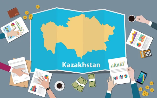 Tim Pertumbuhan Negara Kazakhstan Berdiskusi Dengan Tilikan Peta Lipat Dari - Stok Vektor