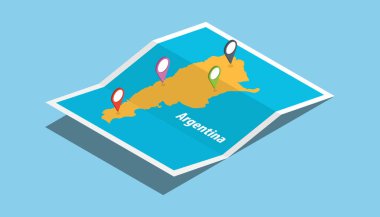 Arjantin haritalar izometrik tarzı ile keşfetmek ve konumu etiket top vektör çizim üzerinde pin