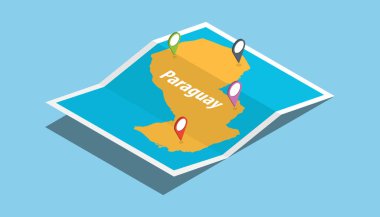Paraguay haritalar izometrik tarzı ile keşfetmek ve konumu etiket top vektör çizim üzerinde pin