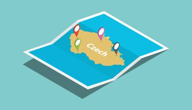 Çek haritalar ile izometrik stil keşfetmek ve konumu etiket top vektör çizim üzerinde pin