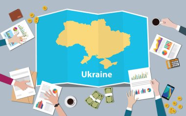 Ukrayna ekonomi ülke büyüme ulus takımı tartışmak top vektör çizim den katlama haritalar manzaralı