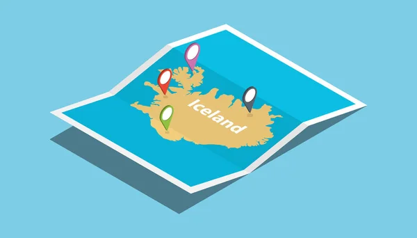 iceland explore maps with isometric style and pin location tag on top vector illustration