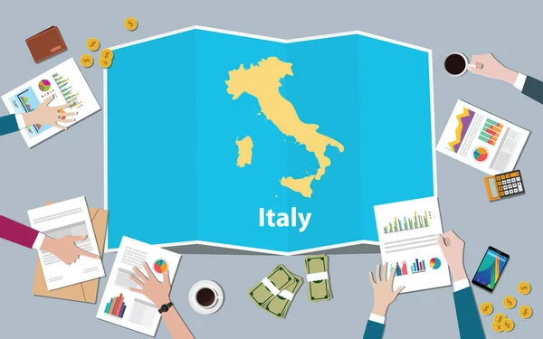 Olaszország Gazdasági Növekedés Nemzet Csapat Beszélje Meg Fold Térképek Kilátás — Stock Vector