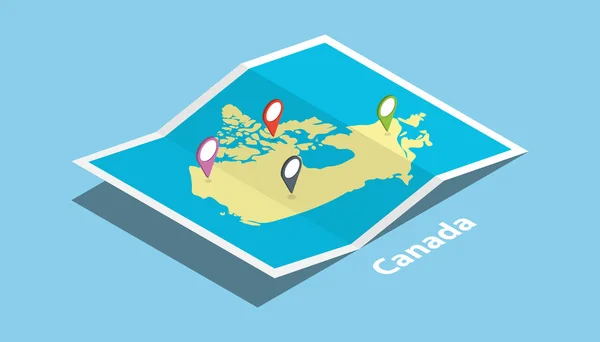 Canada Explorer Les Cartes Pays Nation Avec Style Isométrique Étiquette — Image vectorielle