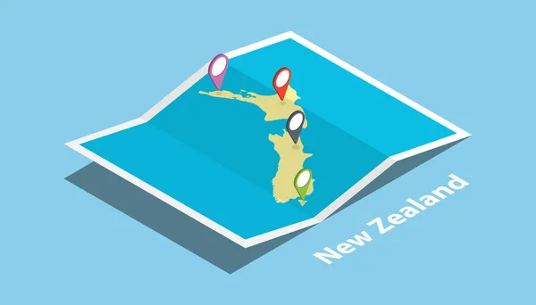 new zealand explore maps country nation with isometric style and pin location tag on top vector illustration