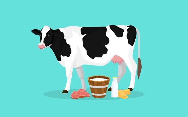 Production Ferme Vache Avec Illustration Graphique Vectorielle Lait Viande Fromage — Image vectorielle