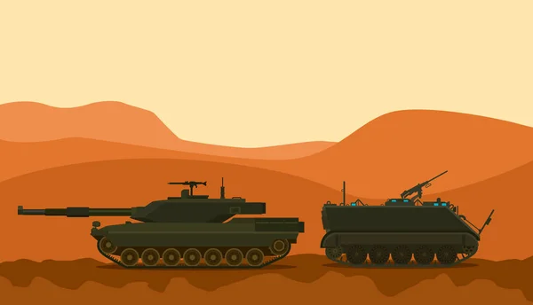 坦克战争沙漠战士与山背景向量图解图 — 图库矢量图片