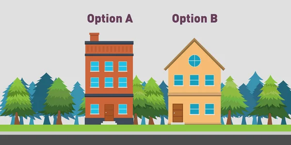 Vergelijk Tussen Twee Huis Kopen Met Optie Vectorillustratie — Stockvector