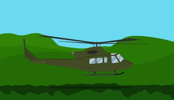 山背景ベクトル イラストと森の戦争ヘリコプター — ストックベクタ