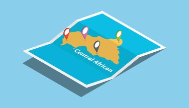 Orta Afrika Cumhuriyeti Afrika haritalar ile izometrik stil keşfetmek ve konumu etiket top vektör çizim üzerinde pin