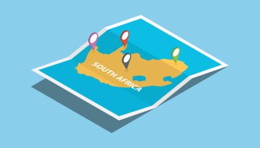 Güney Afrika haritalar ile izometrik stil keşfetmek ve konumu etiket top vektör çizim üzerinde pin