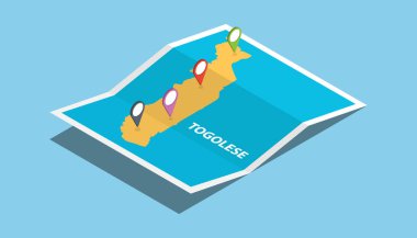 Togolu togo Afrika haritalar ile izometrik stil keşfetmek ve konumu etiket top vektör çizim üzerinde pin