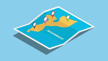 Mozambik Afrika haritalar ile izometrik stil keşfetmek ve konumu etiket top vektör çizim üzerinde pin