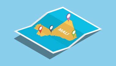 mali Afrika haritalar ile izometrik stil keşfetmek ve konumu etiket top vektör çizim üzerinde pin