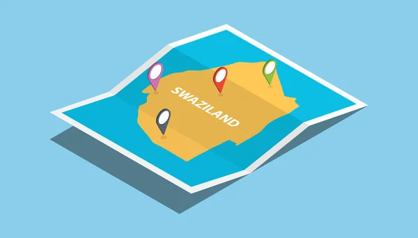 Suazilândia África Explorar Mapas Com Estilo Isométrico Pin Localização Tag —  Vetores de Stock