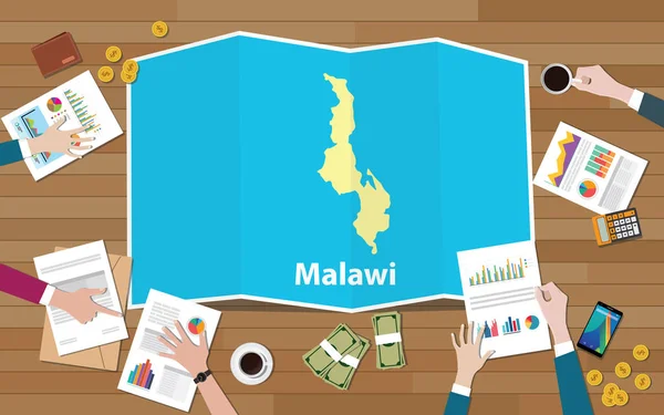 Malawi Africa Ekonomi Negara Pertumbuhan Tim Bangsa Membahas Dengan Lipat - Stok Vektor