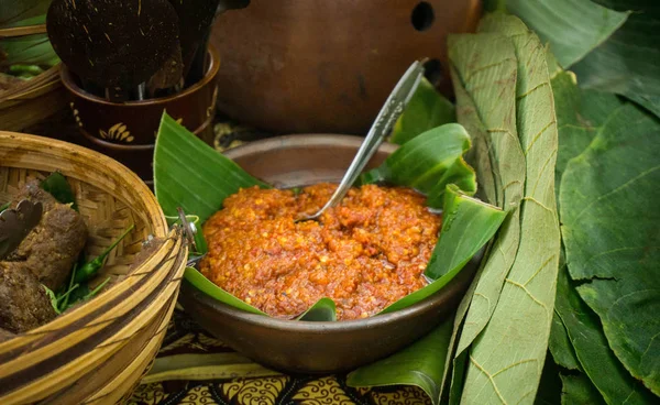 Sambal Piros Chili Hagyományos Fűszeres Mártással Közép Jáva Indonézia — Stock Fotó