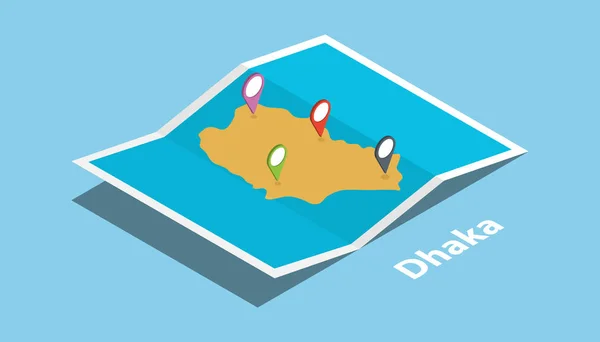 dhaka bangladesh explore maps location with folded map and pin location maker destination in isometric style vector illustration