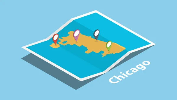 chicago united states explore maps location with folded map and pin location maker destination in isometric style vector illustration
