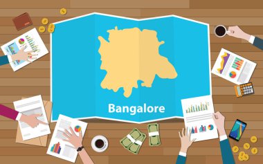 Bangalore bangaluru Hindistan şehir bölge ekonomisi büyüme ekibi ile görüşmek katlama haritalar görünümünden top vektör çizim üzerinde