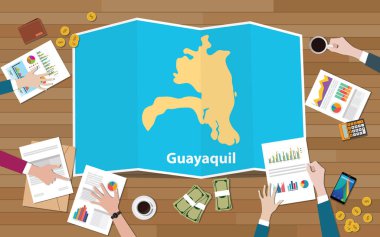Guayaquil ekuador Ekvador şehir bölge ekonomisi büyüme ekibi ile görüşmek katlama haritalar görünümünden top vektör çizim üzerinde