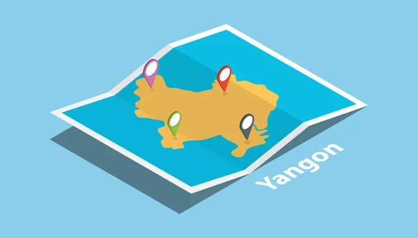 Yangoon Rangoon Myanmar Explorar Mapas Con Estilo Isométrico Pin Etiqueta — Archivo Imágenes Vectoriales