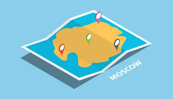 莫斯科俄罗斯西部探索地图等距风格和别针位置标记上的顶级矢量插图 — 图库矢量图片