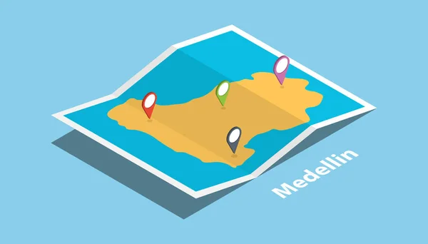 medellin colombia municipality explore maps with isometric style and pin location tag on top vector illustration