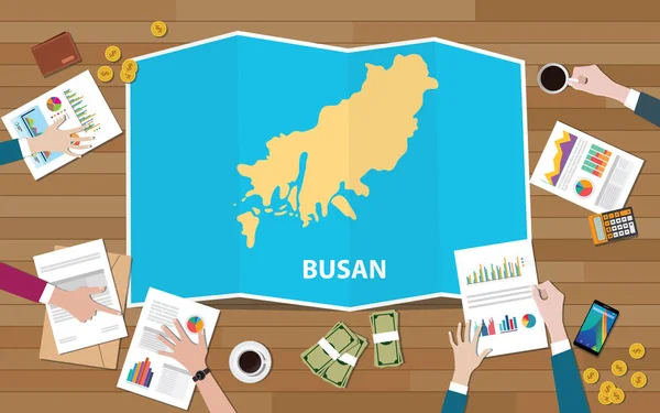 Busan Pusan Kore Şehir Bölge Ekonomisi Büyüme Ekibi Ile Görüşmek — Stok Vektör