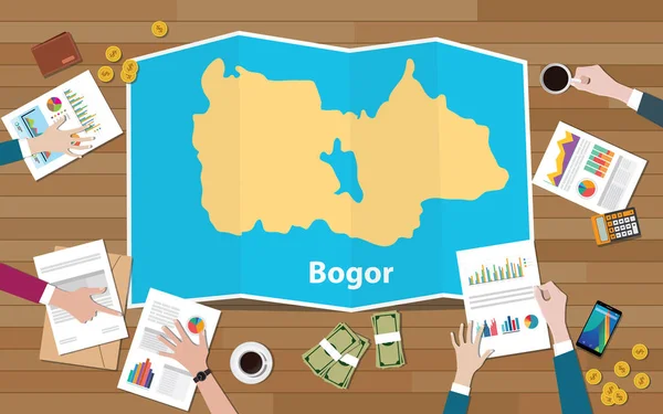 Bogor Indonézia Java Város Régió Gazdasági Növekedés Csapat Megvitatni Fold — Stock Vector