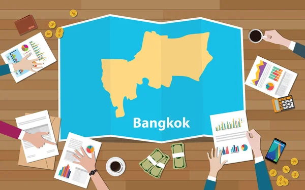 Bangkok Thaiföld Főváros Régió Gazdasági Növekedés Csapat Megvitatni Fold Térképek — Stock Vector