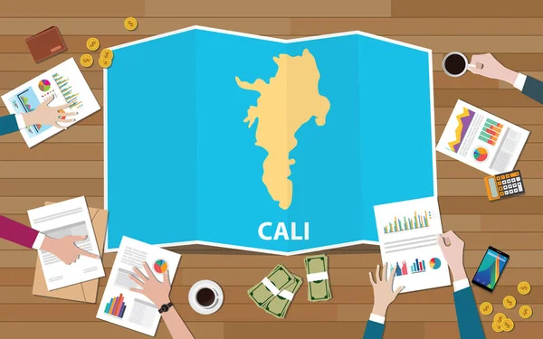 Dyskutować Cali Kolumbia Rozwój Gospodarki Regionu Miasta Zespołem Widok Mapy — Wektor stockowy