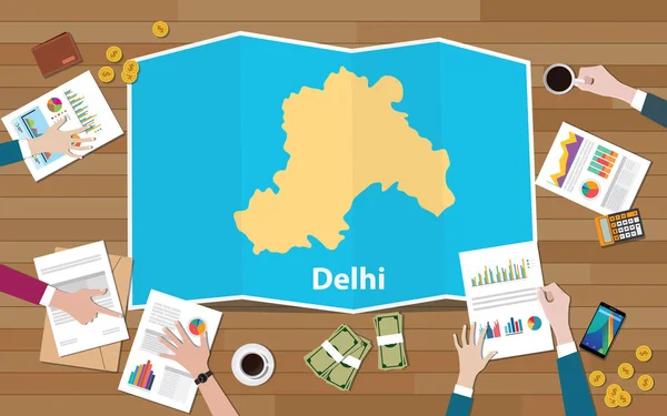 Nueva India Capital Ciudad Región Economía Crecimiento Con Equipo Discutir — Archivo Imágenes Vectoriales