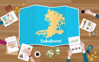 Sukabumi Endonezya Batı java şehir bölge ekonomisi büyüme ekibi ile görüşmek katlama haritalar görünümünden top vektör çizim üzerinde