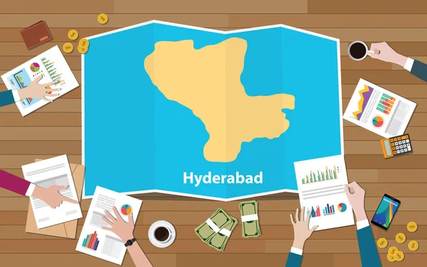 海得拉巴印度首都城市区域经济增长与小组讨论折叠地图看法从顶部向量例证 — 图库矢量图片
