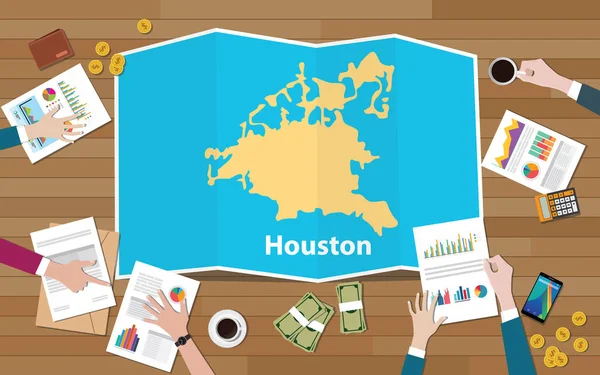 Houston Texas America Città Regione Economia Crescita Con Team Discutere — Vettoriale Stock