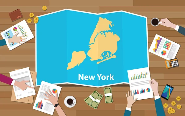 New York Usa Amerika Usa Regionen Ekonomi Tillväxt Med Team — Stock vektor