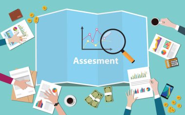 Haritalar ve Büyüteç Camı vektör çizim ile birlikte çalışma ekibi ile iş değerlendirme