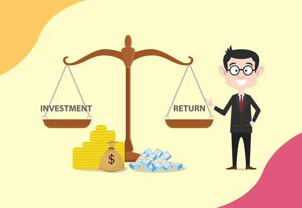 Roi Retorno Escala Investimento Com Dinheiro Comparação Entre Investimento Ilustração — Vetor de Stock