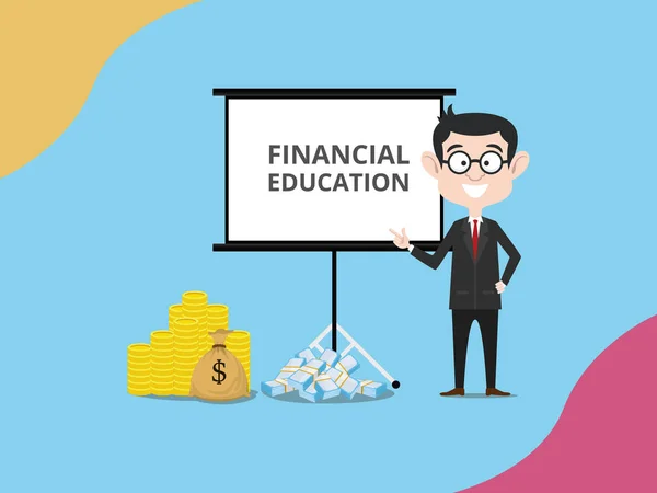 Business Man Expert Financing Give Financial Education Vector Illustration — Stock Vector