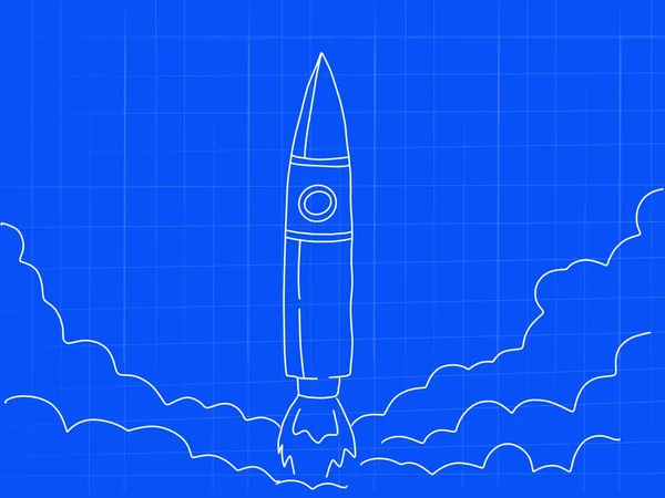 Rocket startup launch blueprint concept doodle art - image illustration — Stock Photo, Image