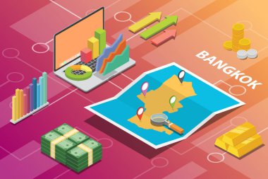 Bangkok Tayland şehir izometrik finansal ekonomi durum kavramı şehirler büyüme genişletmek için-vektör