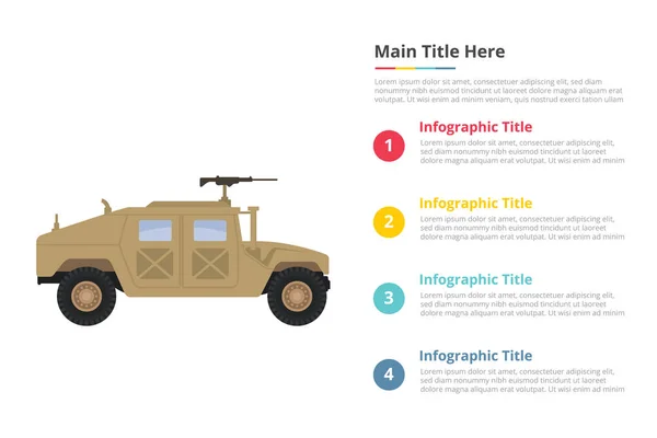 boş alan metin açıklaması 4 nokta ile humvee askeri infographics şablonu - vektör