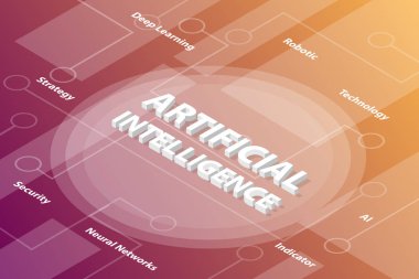 ai yapay zeka kelimeleri isometrik 3d kelime metin kavramı ile bazı ilgili metin ve nokta bağlı - vektör illüstrasyon