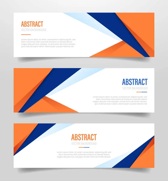 Banner geométrico abstracto con forma poligonal con color naranja y azul oscuro con 3 colección de tres variaciones con estilo plano moderno vector — Archivo Imágenes Vectoriales