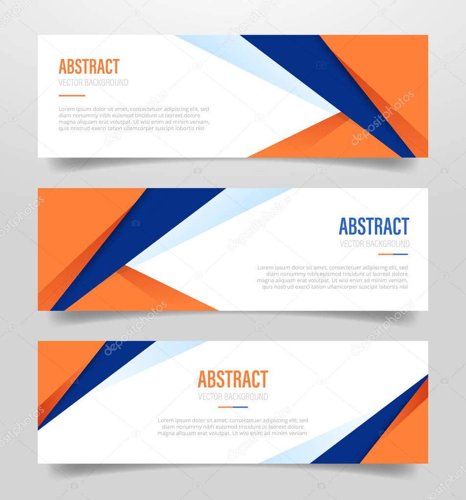 abstract geometric banner with polygonal shape with orange and dark blue color with 3 three variations collection with modern flat style - vector