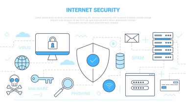 mavi beyaz ile bağlantılı ikon çizgisi biçimi ile internet güvenliği kavramı