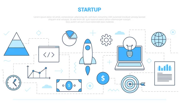 Concetto di startup business con varie icone linea come razzo business e investimento con stile moderno linea — Vettoriale Stock